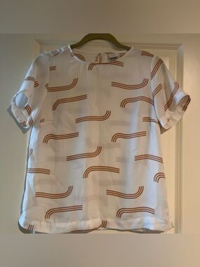 a new day White Top with Rust Stripe Detail